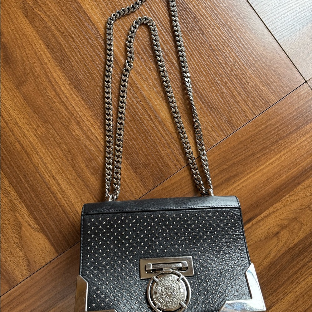Balmain Black and Silver Studded Clutch